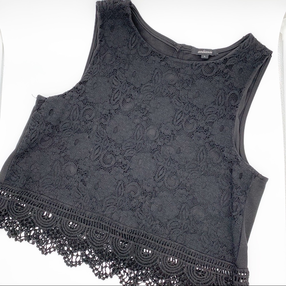 AMBIANCE Black Lace Tank Top. Size Large